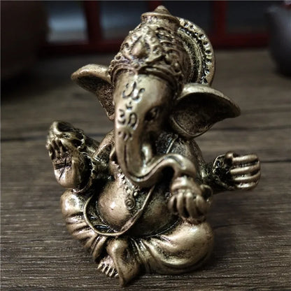 Bronze Color Lord Ganesha Statue, Buddha Ornaments, Elephant Hindu God Sculpture Figurines For Home Office Decoration, Buddha Statues