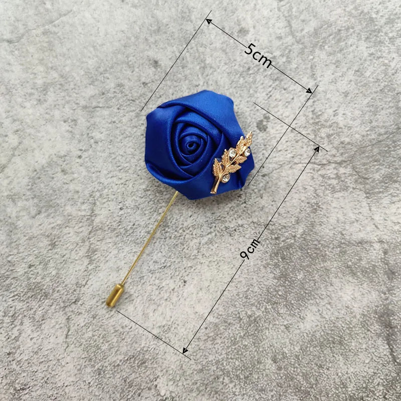 Groom Boutonniere Lapel Pins, Wedding Corsage Suit Buttonhole Silk Roses Gold Leaves Men Women Brooch Flowers, Mariage Accessories