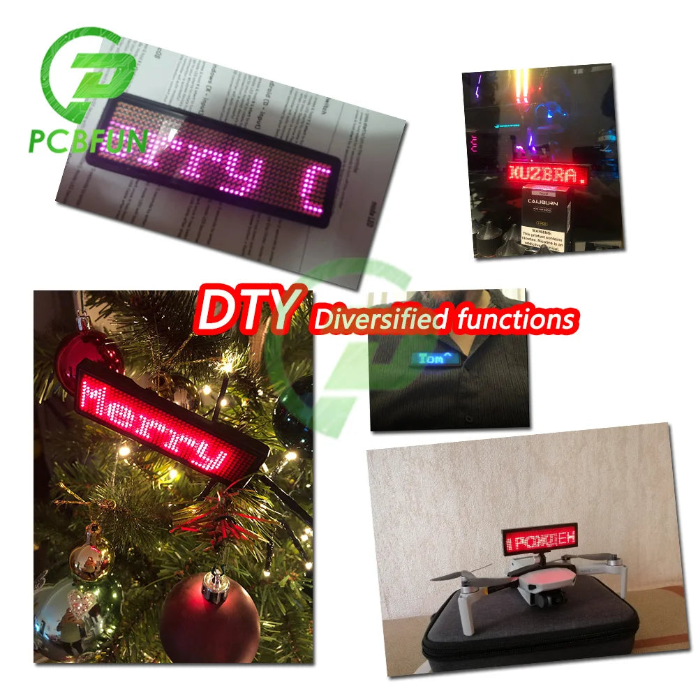 Rechargeable Bluetooth Digital LED Badge DIY Programmable Scrolling Message Mini LED Name Tag Badge Module Support 15 Languages