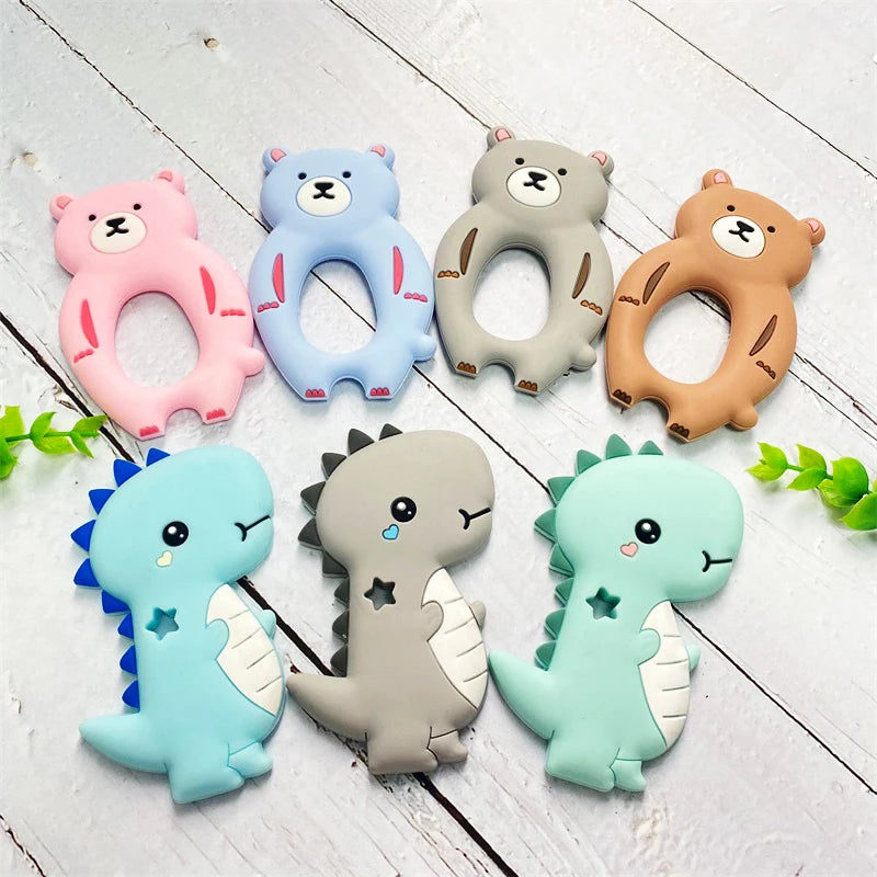 1Pcs, Silicone Dinosaur Teether, Cartoon Animal Rodent Teeth, Necklace Food Grade Baby Chew Toy