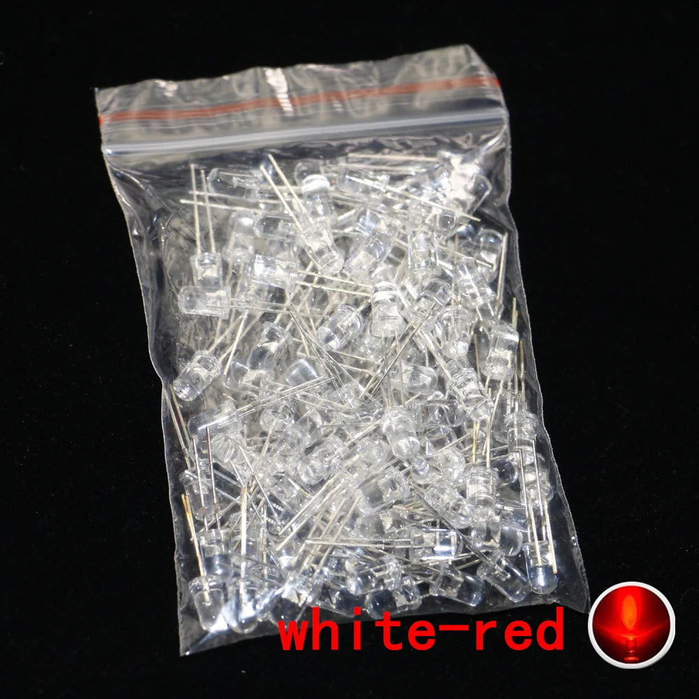 100pcs, 5mm LED Diode, 5mm Assorted Kit, White Green Red Blue Yellow Orange Pink Purple Warm white DIY Light Emitting Diode