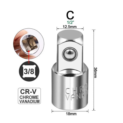 Ratchet Wrench Socket Converter Sleeve Head Adapter 1/2" (Female) to 3/8" (Male), 3/8" (Female) to 1/4" (Male), 1/4" (Female) to 3/8" (Male), 3/8" (Female) to 1/2" (Male) Stainless Steel