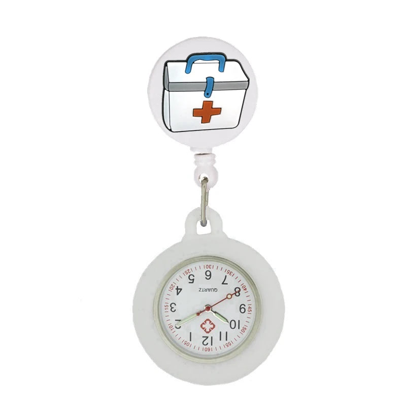 Retractable Hospital Medical Icon Love Heart Badge Reel Cartoon, Nurse Doctor Pocket Watch, Hang Clips Quartz Watches Clock