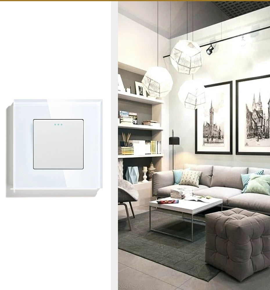 BSEED Mechanical Wall Light Switch Button Switch 1/2/3Gang 1Way Crystal Glass Panel Power Switch Switch On Off 250V White Black