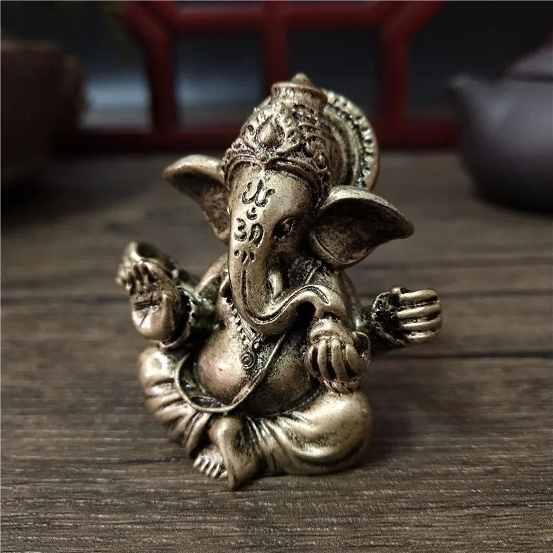 Bronze Color Lord Ganesha Statue, Buddha Ornaments, Elephant Hindu God Sculpture Figurines For Home Office Decoration, Buddha Statues