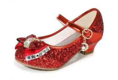 Classic Bow Girl PU Leather Shoes For Girls Party Dance Children Kids Shoes 3-14 Years Princess High Heels Child Wedding Shoes