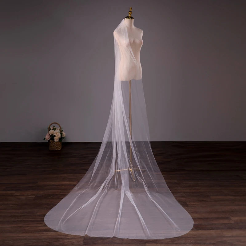Wholesale Soft Tulle 3-Meter 5-Meter White Ivory Voile Mariée Long Wedding Veil with Metal Comb Bridal Headwear Vestido De Noiva