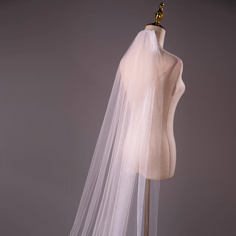 Wholesale Soft Tulle 3-Meter 5-Meter White Ivory Voile Mariée Long Wedding Veil with Metal Comb Bridal Headwear Vestido De Noiva