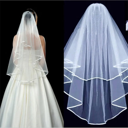 Short Simple Wedding Veil Tulle, Two Layer With Comb, White Ivory Bridal Veil for Bride for Marriage, Wedding Accessories