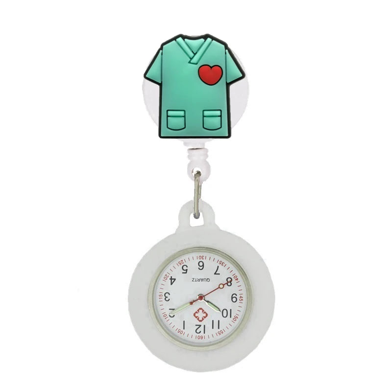 Retractable Hospital Medical Icon Love Heart Badge Reel Cartoon, Nurse Doctor Pocket Watch, Hang Clips Quartz Watches Clock