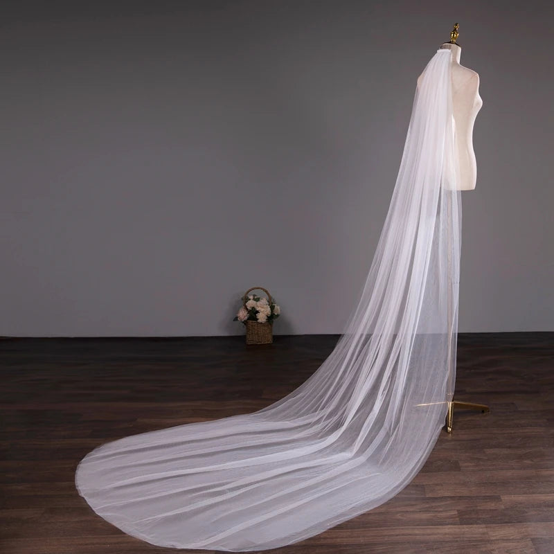 Wholesale Soft Tulle 3-Meter 5-Meter White Ivory Voile Mariée Long Wedding Veil with Metal Comb Bridal Headwear Vestido De Noiva