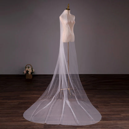 Wholesale Soft Tulle 3-Meter 5-Meter White Ivory Voile Mariée Long Wedding Veil with Metal Comb Bridal Headwear Vestido De Noiva