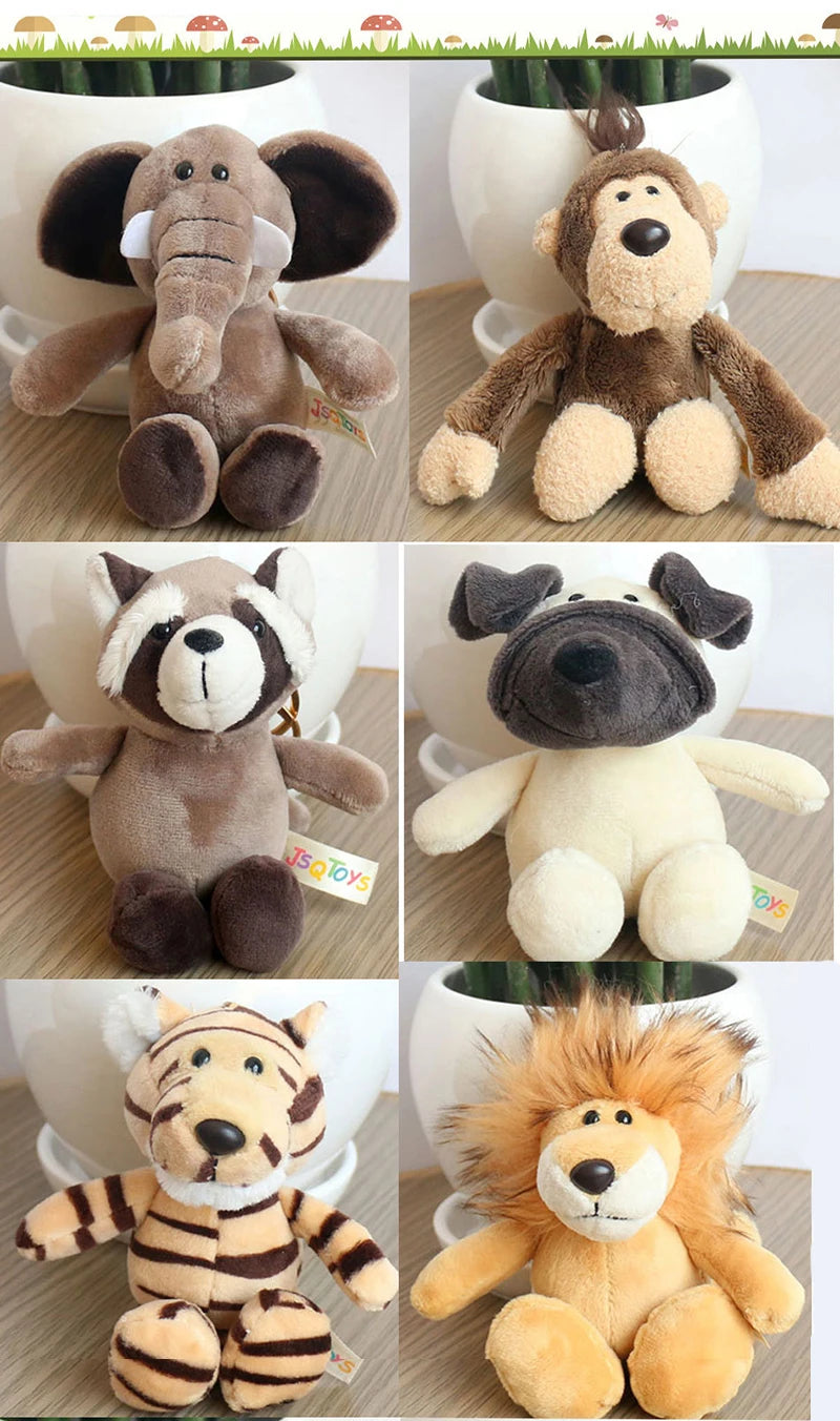 Cute Cartoon Animal Plush Keychain 15cm Turtle Elephant Tiger Lion Hippo Raccoon Bulldog Cat Penguin Monkey Plush Toy
