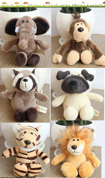 Cute Cartoon Animal Plush Keychain 15cm Turtle Elephant Tiger Lion Hippo Raccoon Bulldog Cat Penguin Monkey Plush Toy
