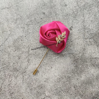 Groom Boutonniere Lapel Pins, Wedding Corsage Suit Buttonhole Silk Roses Gold Leaves Men Women Brooch Flowers, Mariage Accessories