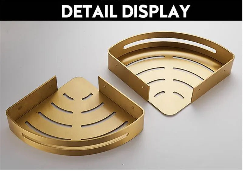 Corner Shelf, Wall Mounted Bathroom Shelf, Brushed Gold Aluminum Bath Shower Shelf, Bath Shampoo Holder Corner shelf
