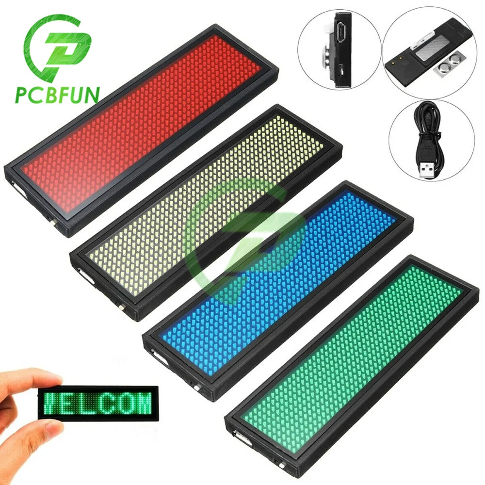 Rechargeable Bluetooth Digital LED Badge DIY Programmable Scrolling Message Mini LED Name Tag Badge Module Support 15 Languages