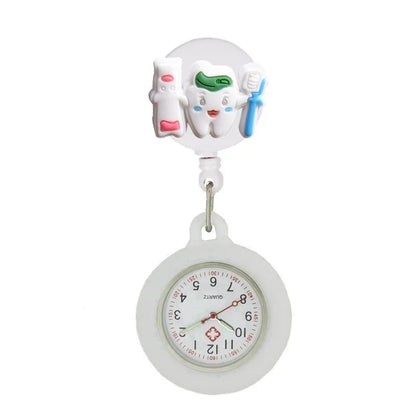 Retractable Hospital Medical Icon Love Heart Badge Reel Cartoon, Nurse Doctor Pocket Watch, Hang Clips Quartz Watches Clock