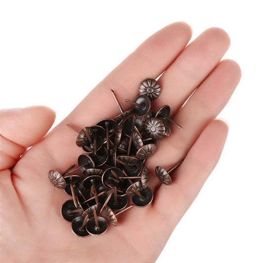 50pcs Brass Thumbtack Board Pins Drawing Photo Wall Studs Office School Supplies Antique Bronze Nail Push Pins Box Sofa Decor