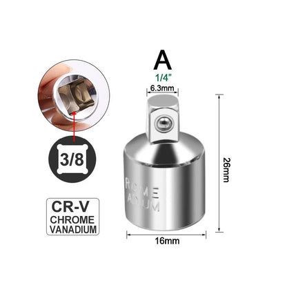 Ratchet Wrench Socket Converter Sleeve Head Adapter 1/2" (Female) to 3/8" (Male), 3/8" (Female) to 1/4" (Male), 1/4" (Female) to 3/8" (Male), 3/8" (Female) to 1/2" (Male) Stainless Steel