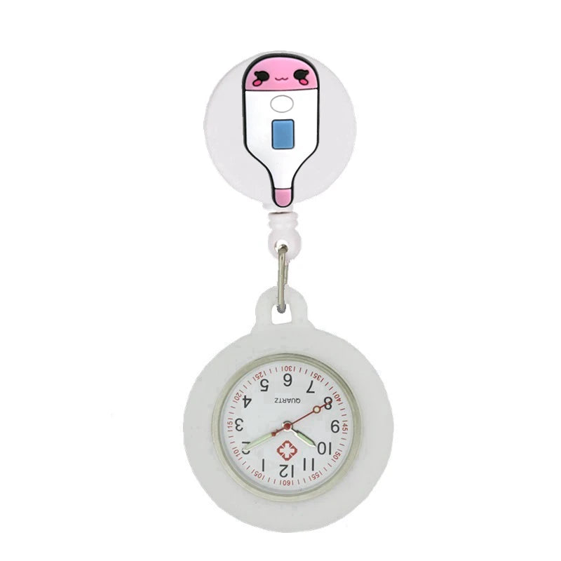 Retractable Hospital Medical Icon Love Heart Badge Reel Cartoon, Nurse Doctor Pocket Watch, Hang Clips Quartz Watches Clock