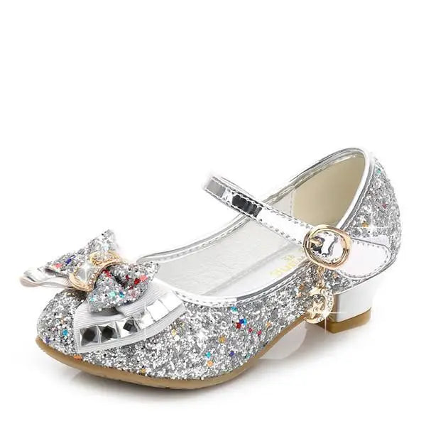 Classic Bow Girl PU Leather Shoes For Girls Party Dance Children Kids Shoes 3-14 Years Princess High Heels Child Wedding Shoes