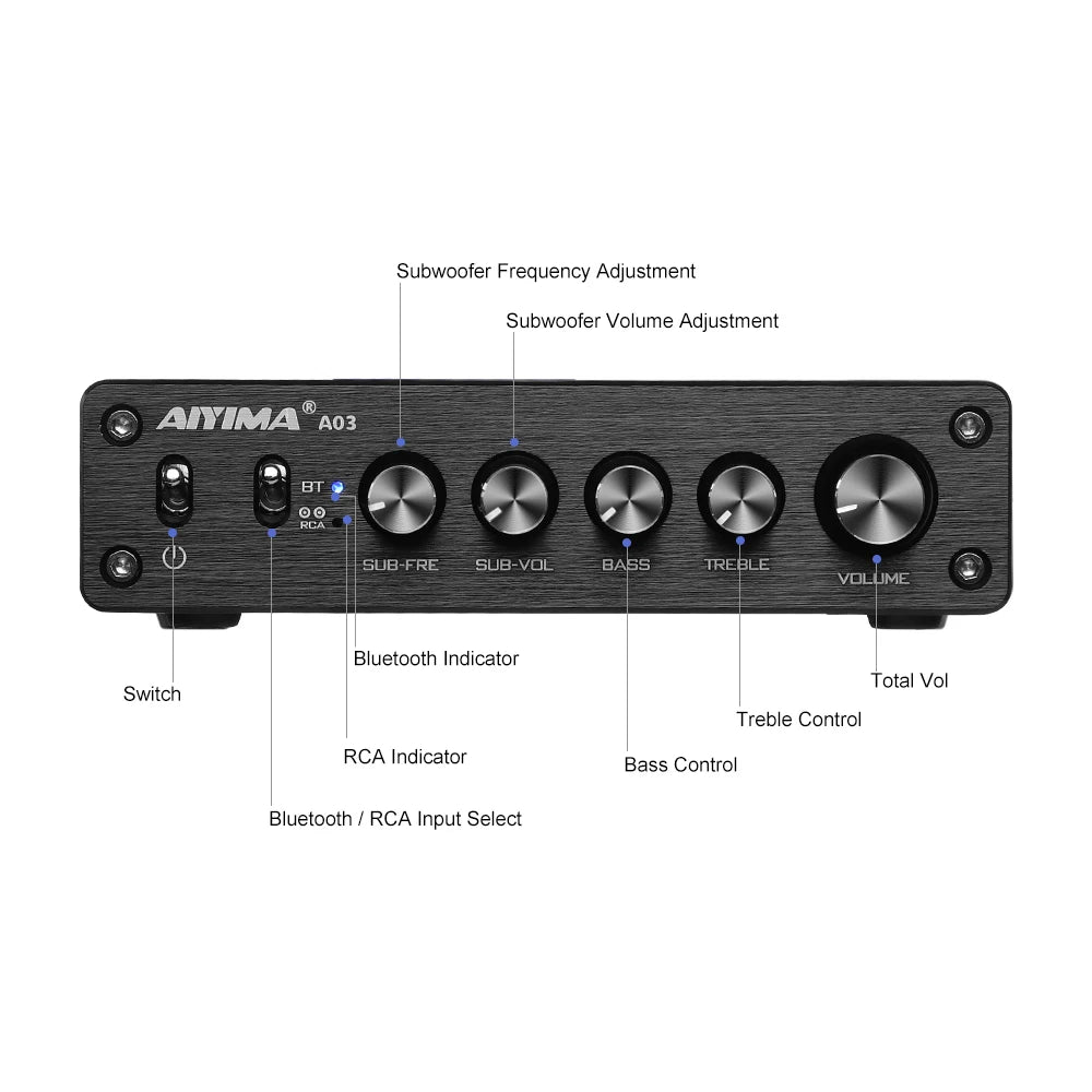 AIYIMA A03 TPA3116 Subwoofer Bluetooth Amplifier HiFi TPA3116D2 2.1 Digital Audio Power Amplifiers 50Wx2+100W Sound Amplifier