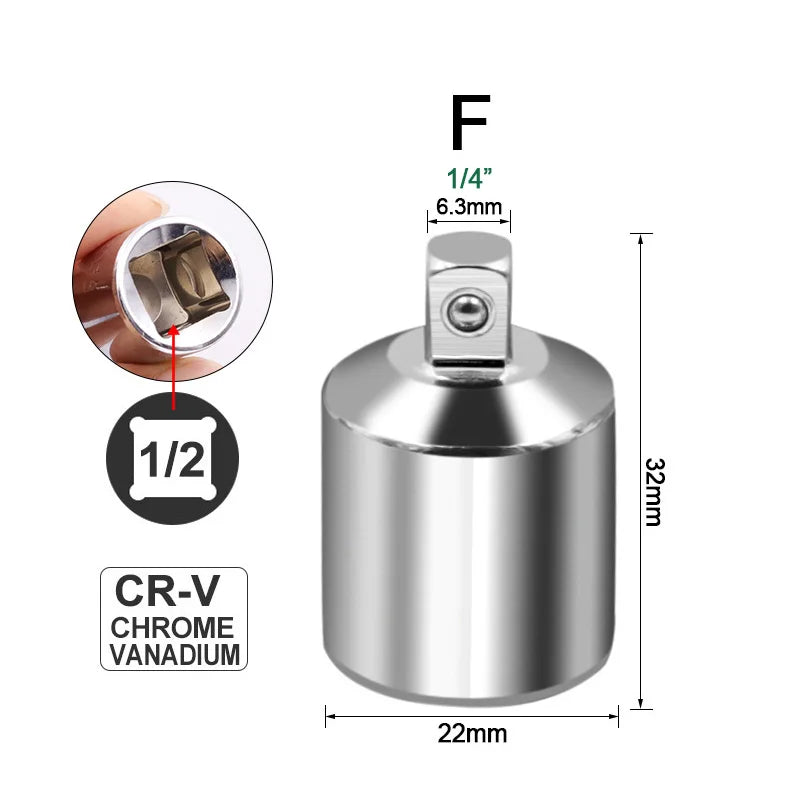 Ratchet Wrench Socket Converter Sleeve Head Adapter 1/2" (Female) to 3/8" (Male), 3/8" (Female) to 1/4" (Male), 1/4" (Female) to 3/8" (Male), 3/8" (Female) to 1/2" (Male) Stainless Steel