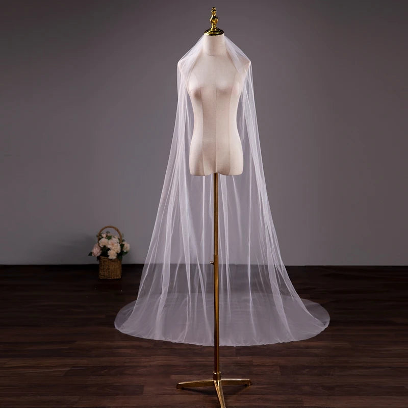 Wholesale Soft Tulle 3-Meter 5-Meter White Ivory Voile Mariée Long Wedding Veil with Metal Comb Bridal Headwear Vestido De Noiva