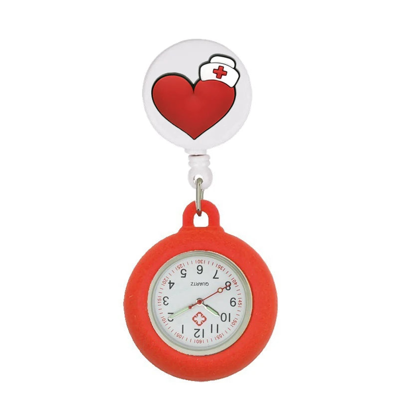 Retractable Hospital Medical Icon Love Heart Badge Reel Cartoon, Nurse Doctor Pocket Watch, Hang Clips Quartz Watches Clock