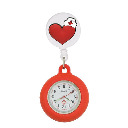 Retractable Hospital Medical Icon Love Heart Badge Reel Cartoon, Nurse Doctor Pocket Watch, Hang Clips Quartz Watches Clock