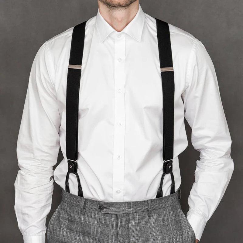 Vintage Suspenders Men Women Adult Leather Trimmed Button End Y Back Adjustable Elastic Trouser Braces Straps Belt Wedding Party