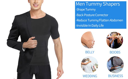 Men's Body Shaper, Abdomen Slimming Shapewear, Belly Shaping Corset, Top Gynecomastia Compression Shirts WIth Zipper Waist Trainer