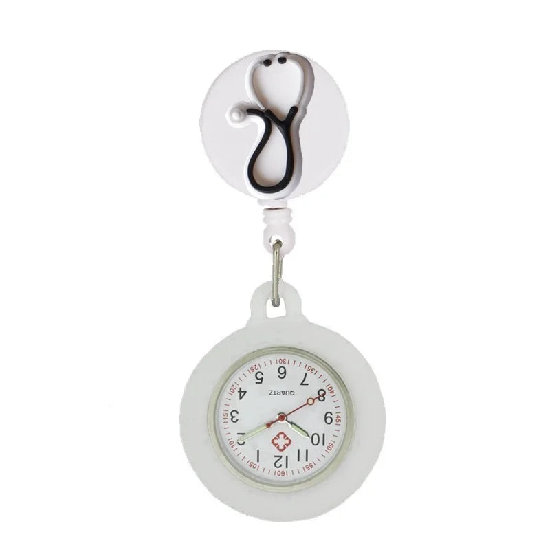Retractable Hospital Medical Icon Love Heart Badge Reel Cartoon, Nurse Doctor Pocket Watch, Hang Clips Quartz Watches Clock