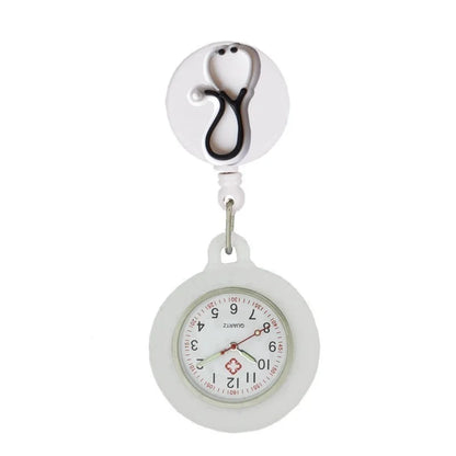 Retractable Hospital Medical Icon Love Heart Badge Reel Cartoon, Nurse Doctor Pocket Watch, Hang Clips Quartz Watches Clock