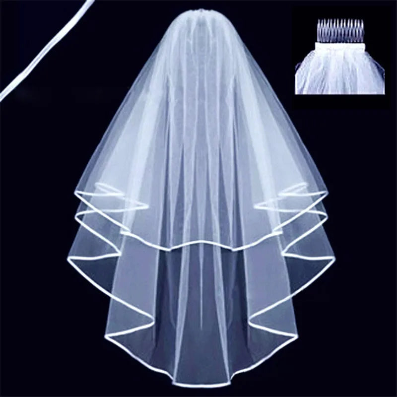 Short Simple Wedding Veil Tulle, Two Layer With Comb, White Ivory Bridal Veil for Bride for Marriage, Wedding Accessories