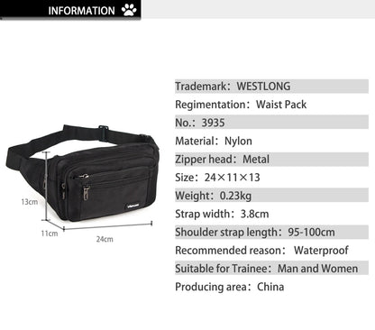 Waist Pack, Casual Functional Fashion Men Waterproof Fanny Pack, Women Belt Bum Bag, Male Phone Wallet Pouch Bags, Unisex 98011