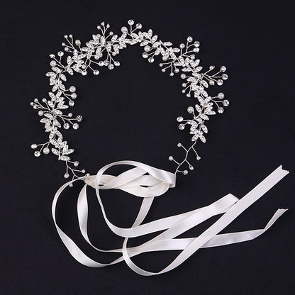 New Crystal Rhinestone Flower Headband, Ribbon Bow Hairband for Bride, Wedding Hair Accessories, Pearl Head Flower Headbands, Women Headwear