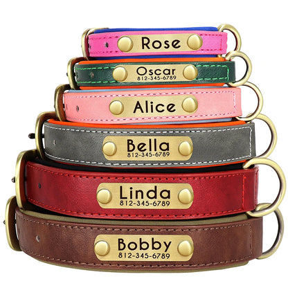 Customized Leather Dog Collar Leash Set, Soft Padded Leather Collar For Small Medium Large Dogs With Free Engraved Nameplate