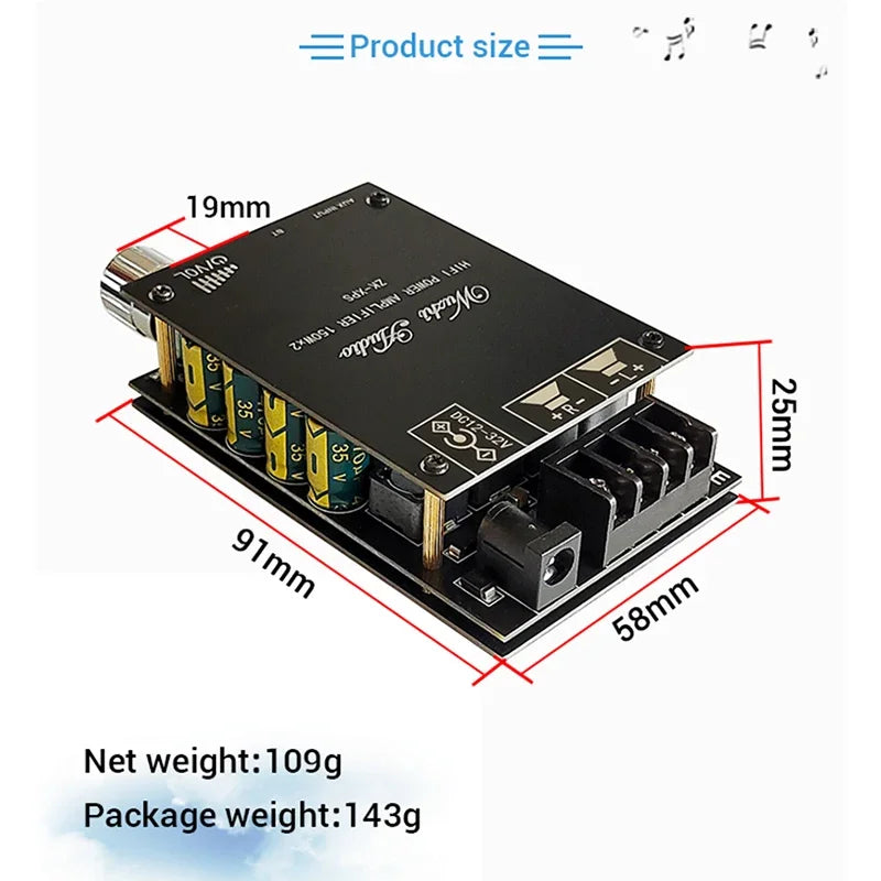 2*100W TDA7498E Audio Power Amplifier Bluetooth-compatible 5.0 Stereo HiFi Class D Digital Home Theater AUX Music AMP
