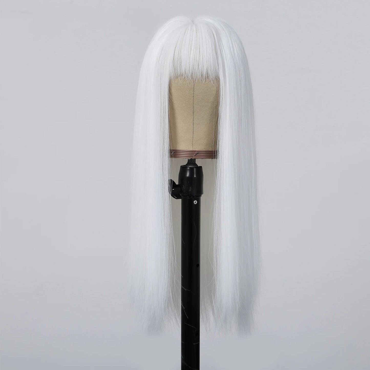 White Long Straight Synthetic Wigs for Women, Colorful Cosplay Party Fake Hair with Bangs, White Wig, HighTemperature Fiber, HENRY MARGU