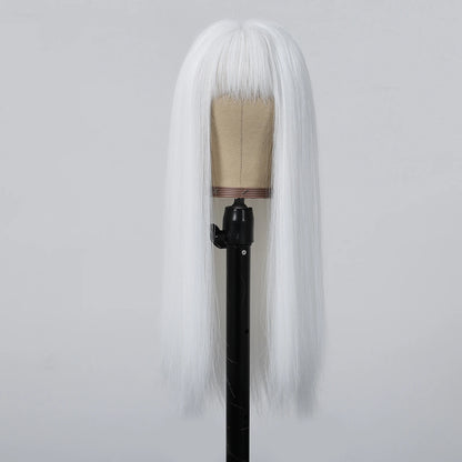 White Long Straight Synthetic Wigs for Women, Colorful Cosplay Party Fake Hair with Bangs, White Wig, HighTemperature Fiber, HENRY MARGU