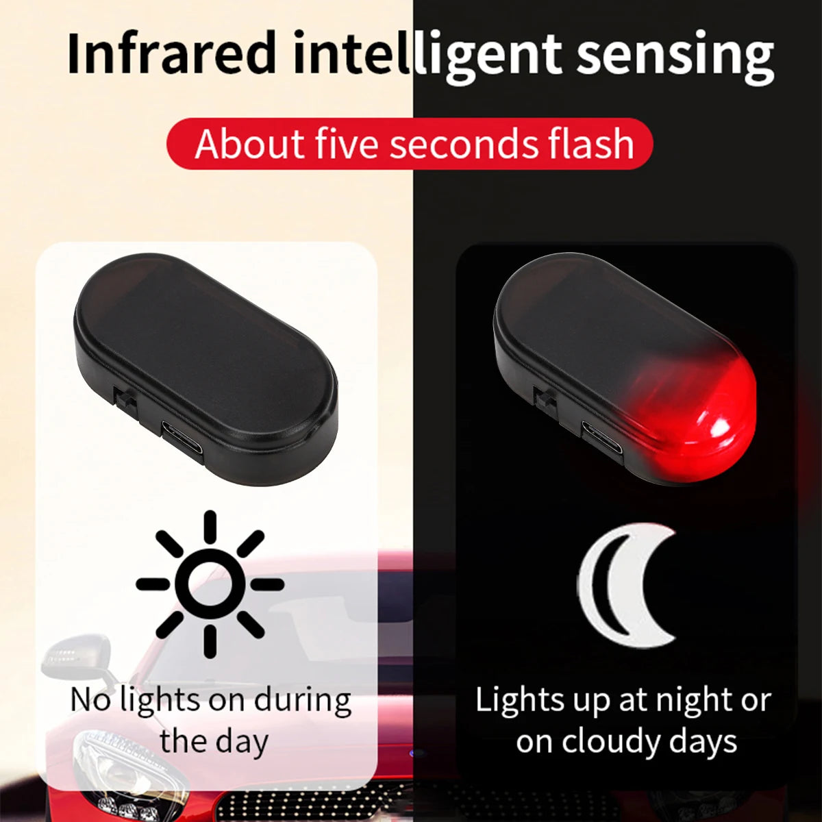 Car Fake Security Light Solar Powered Simulated Dummy Alarm Wireless Warning Anti-Theft Caution Lamp LED Flashing Lights