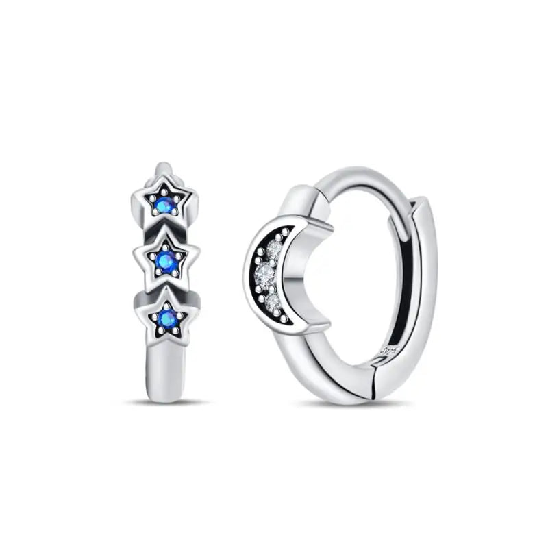 925 Sterling Silver Moon Universe Starry Sky Series Charm Earrings Women Blue Shiny Zircon Daily Wear Jewelry