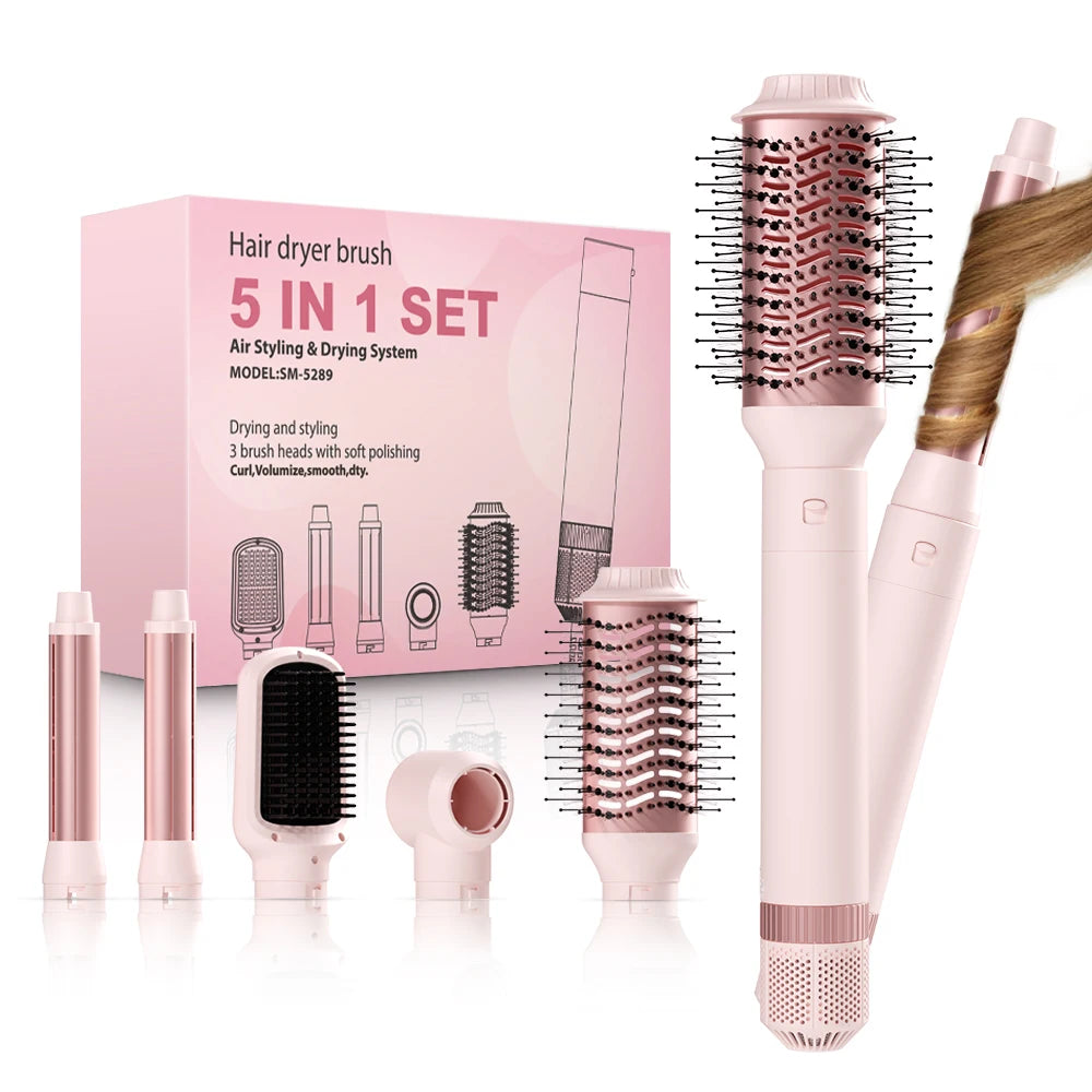 5-in-1 detachable hair dryer brush styling system, fast drying, curling, smoothing, and styling, automatic curling iron