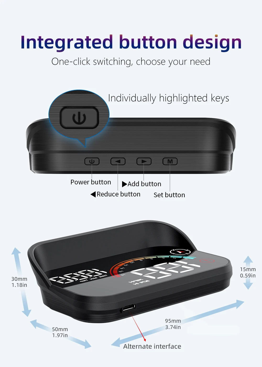 Car HUD, Head Up Display, Universal Digital GPS Speedometer, HD LCD Projection On Glass Windshield Projector for All Cars, M22