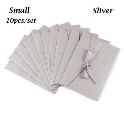 10 Pcs/set Envelope Pearlescent Paper Bow Thicken Ribbon Retro Creative Color Stationery Wedding Invited Gift High Quality