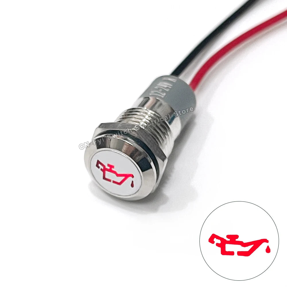 8/12/14MM Waterproof Symbol LED Indicator Light 12V 24V Silver Metal Indicator Turn Signal Pilot Light with Wire Car Dashboard