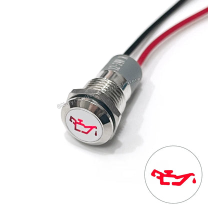 8/12/14MM Waterproof Symbol LED Indicator Light 12V 24V Silver Metal Indicator Turn Signal Pilot Light with Wire Car Dashboard