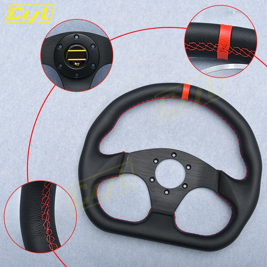 13-inch 320mm D-Shape Leather Steering Wheel JDM Universal Racing Sports Steering Wheel